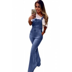 Sky Blue Retro Washed Flared Jeans Overall